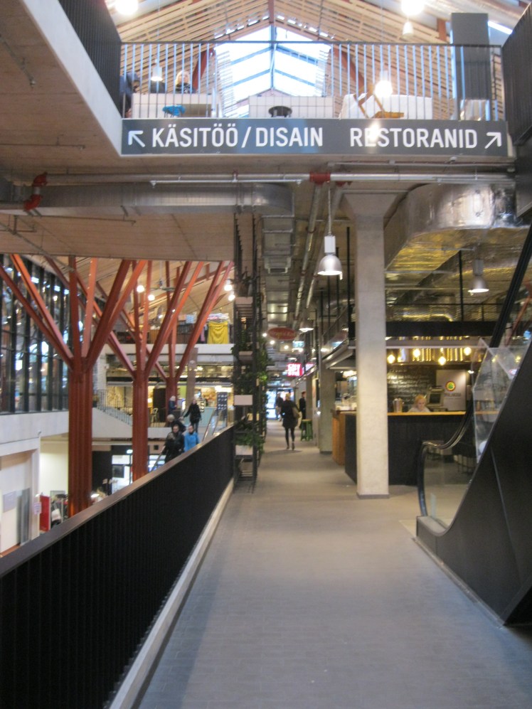 The Baltic Station Market in Tallinn, Estonia has several floors of food vendors and restaurants. Many of the food stands have vegetarian and vegan options. Photo by Charish Badzinski.