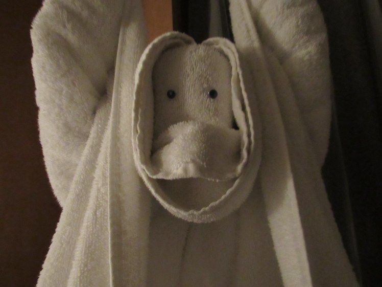 the monkey towel animal on board the MS Oosterdam cruise ship - Holland America Cruise Line