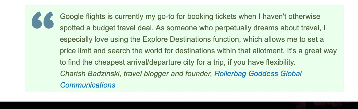 Charish Badzinski, travel writer, quoted in media